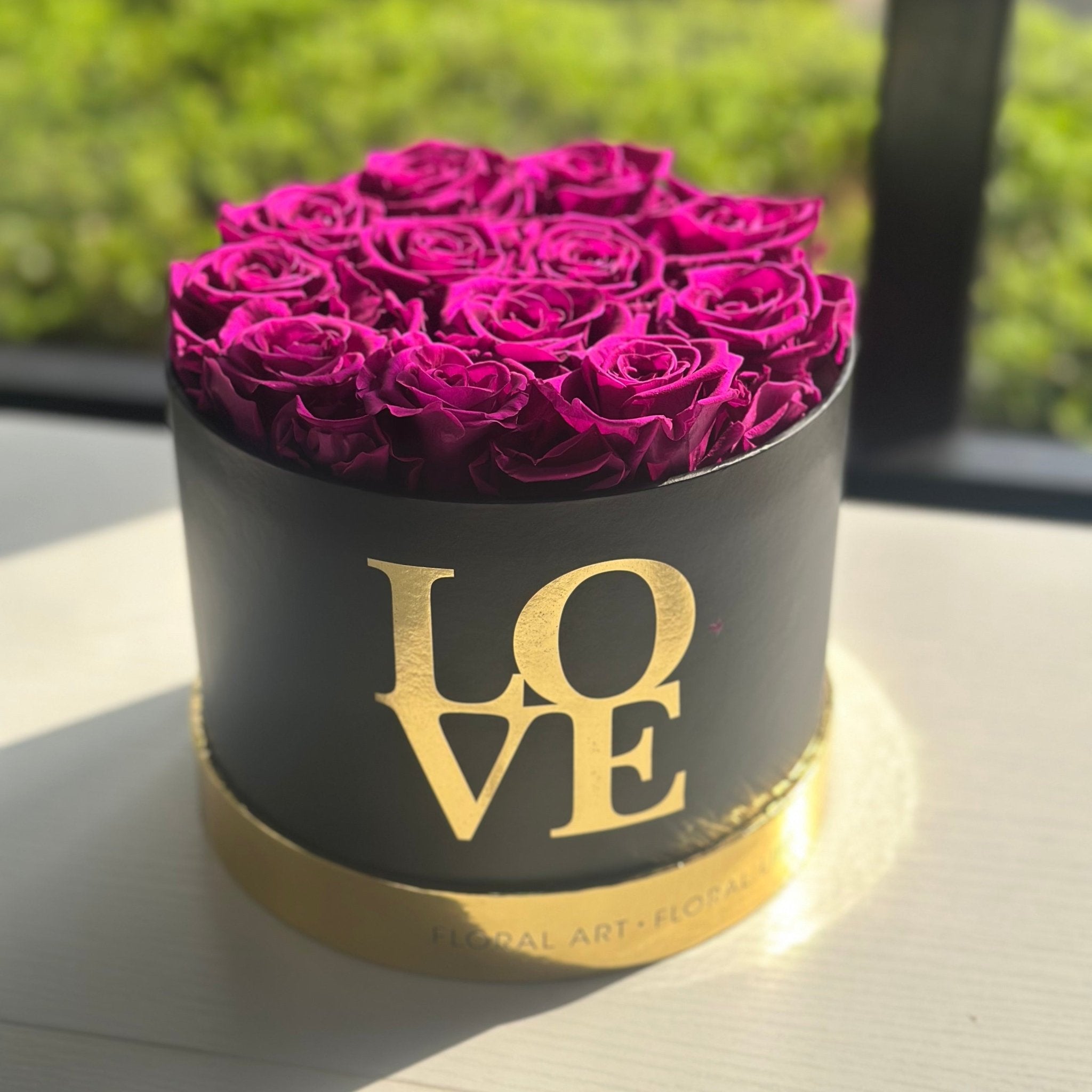 Black Love Box - Purple Preserved Roses